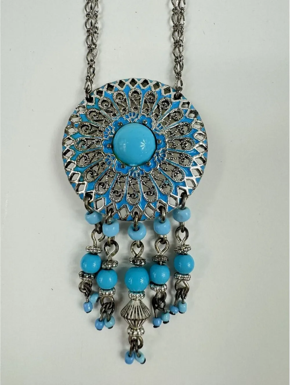Fashion Jewelry Silver & Turquoise Dream Catcher Dual Chain Women's Necklace